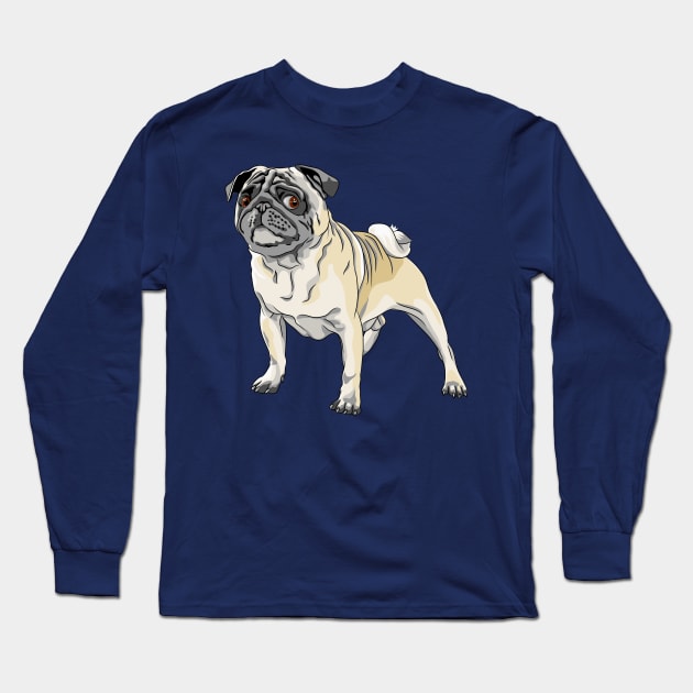 angry dog fawn pug breed Long Sleeve T-Shirt by kavalenkava